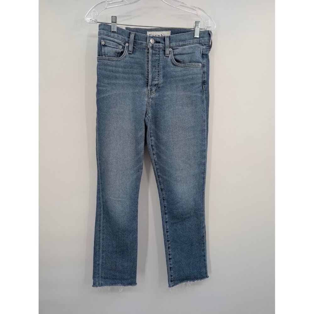 Frank & Eileen Cork Jeans High Rise Straight Leg Raw Hem Blue Denim Women's 27